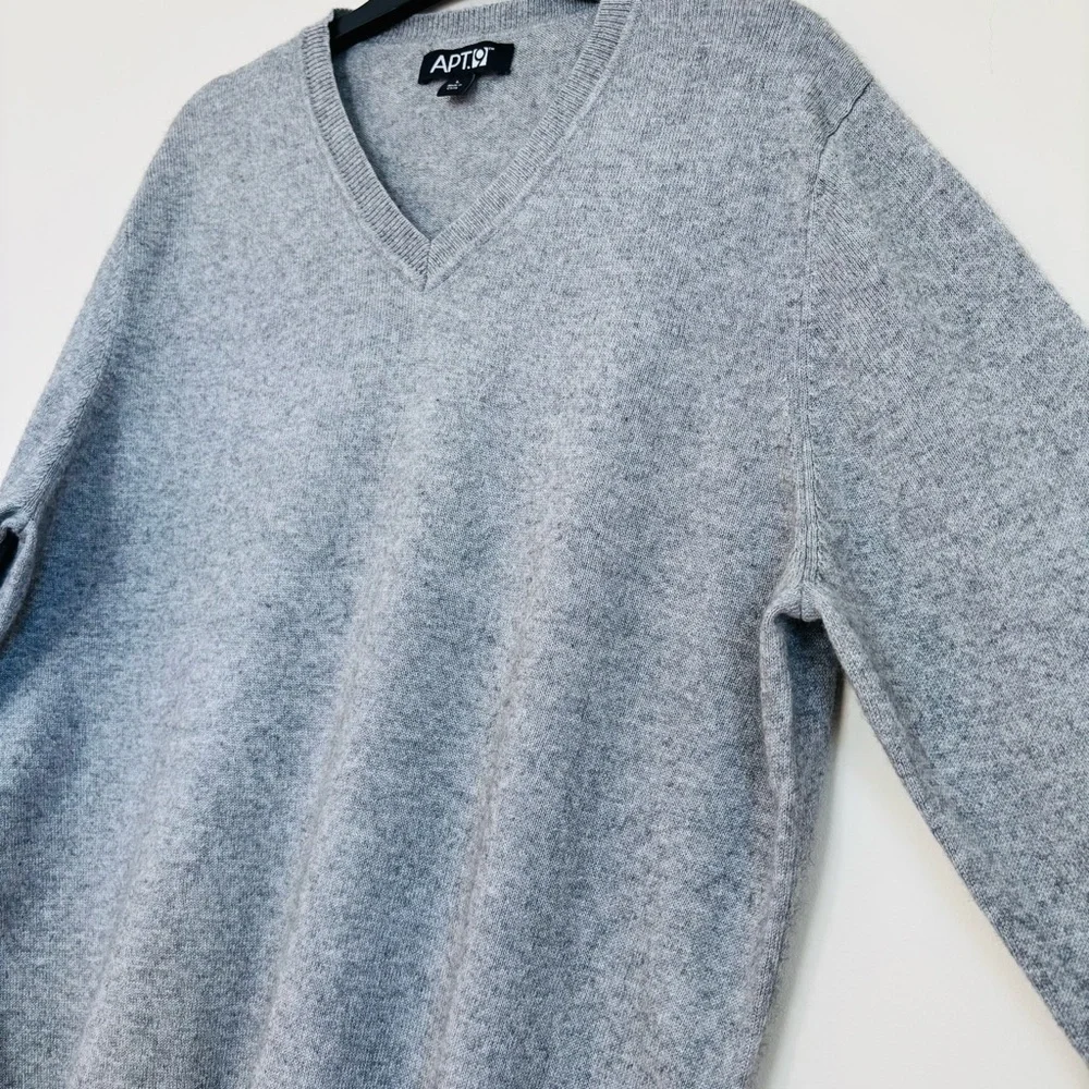 Apt9 Men Large Cashmere Silk V Neck heather gray knit slouchy pullover Sweater